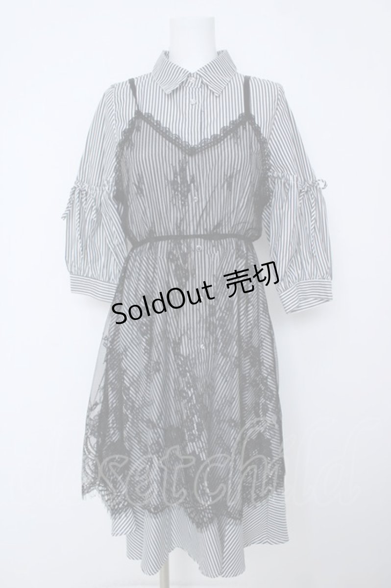 画像1: axes femme / レースキャミ付きシャツワンピース  黒 Y-26-06-24-086-AX-OP-SZ-ZY (1)