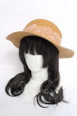 画像1: axes femme / レースリボンカンカン帽 57.5cm ベージュ Y-26-06-27-074-AX-AC-SZ-ZTK025 (1)