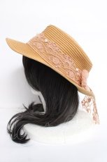 画像2: axes femme / レースリボンカンカン帽 57.5cm ベージュ Y-26-06-27-074-AX-AC-SZ-ZTK025 (2)