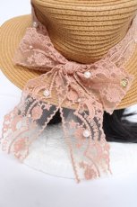画像4: axes femme / レースリボンカンカン帽 57.5cm ベージュ Y-26-06-27-074-AX-AC-SZ-ZTK025 (4)