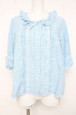 画像1: PINK HOUSE / はしごレース&サテンリボン使いローンブラウス F サックス Y-26-06-27-125-LO-BL-SZ-ZS (1)
