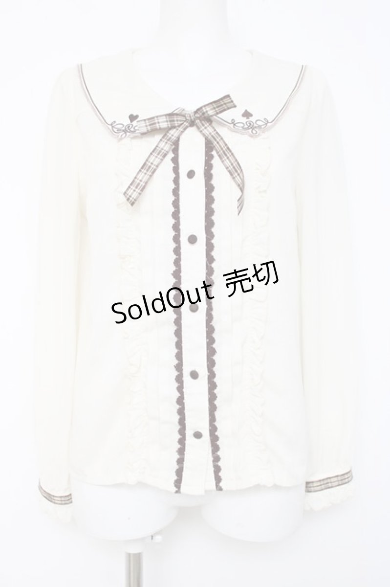 画像1: axes femme POETIQUE / トランプ刺繍セーラー襟ブラウス M 生成り Y-26-06-30-043-AX-BL-SZ-ZY (1)