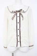 画像1: axes femme POETIQUE / トランプ刺繍セーラー襟ブラウス M 生成り Y-26-06-30-043-AX-BL-SZ-ZY (1)