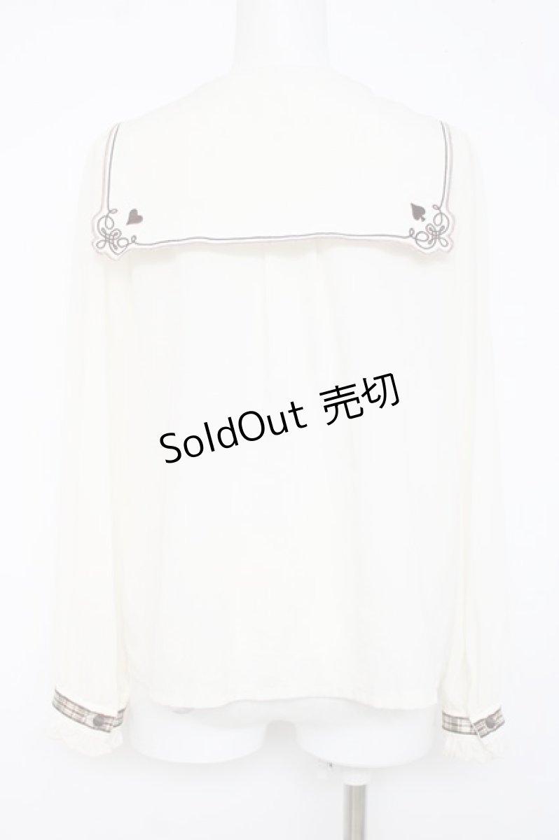 画像2: axes femme POETIQUE / トランプ刺繍セーラー襟ブラウス M 生成り Y-26-06-30-043-AX-BL-SZ-ZY (2)