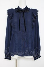 画像1: axes femme / ベロアリボン付フリルブラウス  紺 Y-26-06-30-052-AX-BL-SZ-ZY (1)