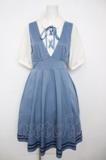 画像1: axes femme POETIQUE / レイヤードデザイン半袖ワンピース  サックス Y-26-06-30-119-AX-OP-SZ-ZY (1)
