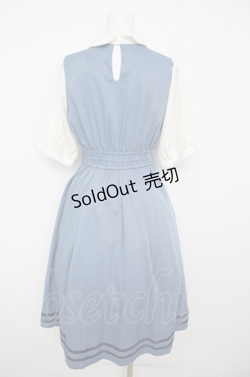 画像2: axes femme POETIQUE / レイヤードデザイン半袖ワンピース  サックス Y-26-06-30-119-AX-OP-SZ-ZY (2)