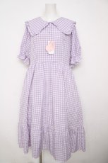 画像1: m petit by misako / TT*Mギンガムチェック半袖ワンピース 3L ラベンダー Y-26-06-30-134-LO-OP-SZ-ZY (1)