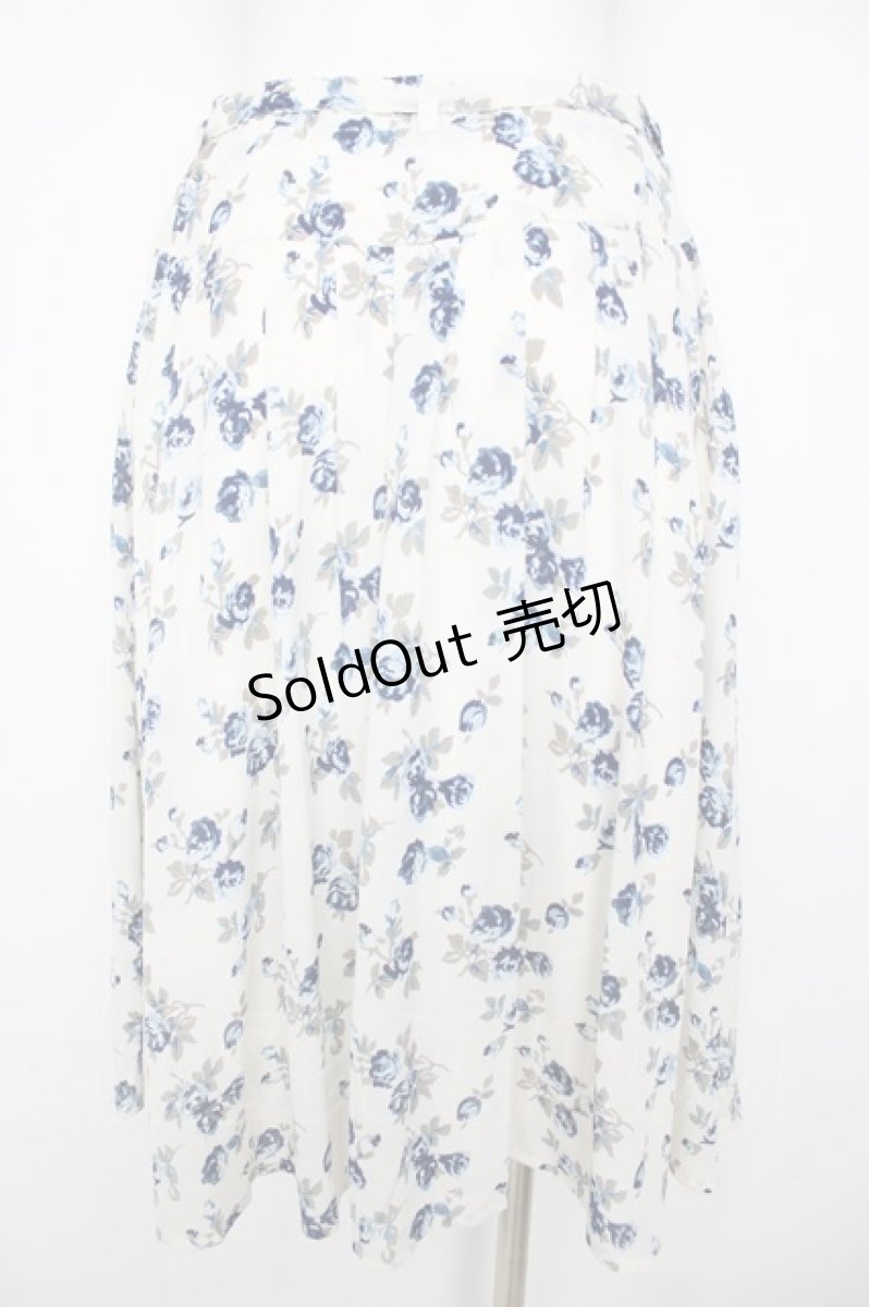画像2: an another angelus / ベルト付き薔薇柄スカート  白×ブルー Y-26-06-30-151-CA-SK-SZ-ZI (2)