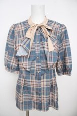 画像1: axes femme POETIQUE / ラッフルフリルチェックブラウス  サックス Y-26-07-01-085-AX-BL-SZ-ZY (1)