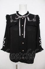 画像1: axes femme POETIQUE / ローズ刺繍レースアップブラウス  黒 Y-26-07-01-013-AX-BL-SZ-ZY (1)
