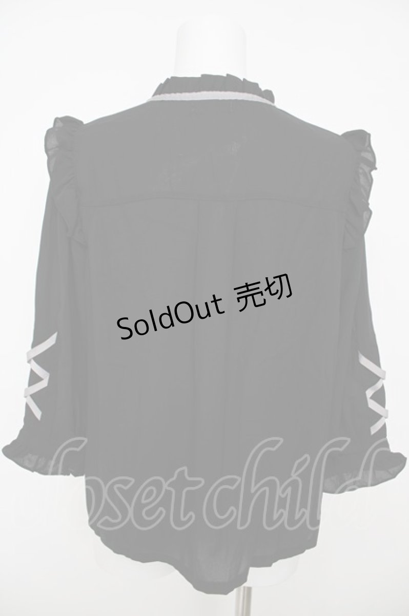 画像2: axes femme POETIQUE / ローズ刺繍レースアップブラウス  黒 Y-26-07-01-013-AX-BL-SZ-ZY (2)