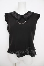 画像1: axes femme / パール付薔薇刺繍ノースリブラウス  黒 Y-26-07-01-020-AX-BL-SZ-ZY (1)
