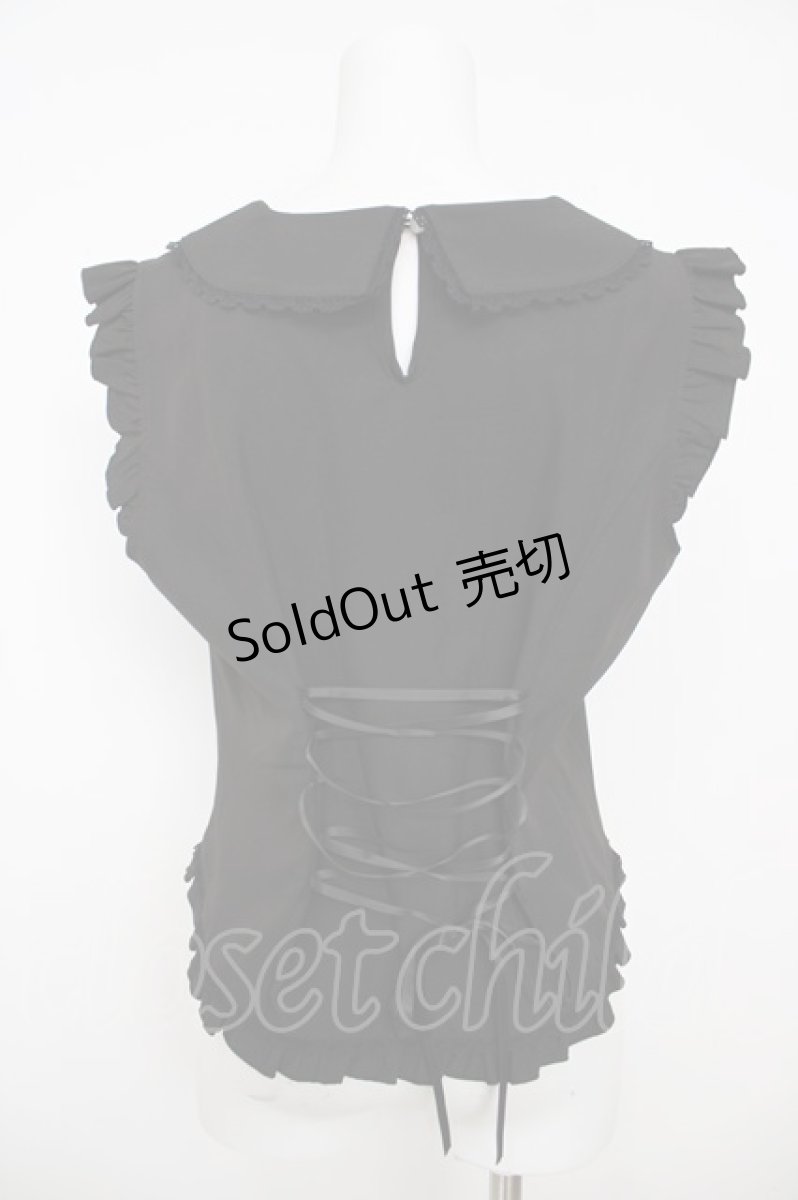 画像2: axes femme / パール付薔薇刺繍ノースリブラウス  黒 Y-26-07-01-020-AX-BL-SZ-ZY (2)