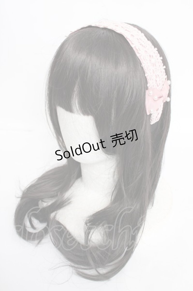 画像1: m petit by misako / リボンパールレースカチューシャ  中桃 Y-26-07-03-079-LO-AC-SZ-ZY (1)