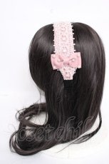 画像2: m petit by misako / リボンパールレースカチューシャ  中桃 Y-26-07-03-079-LO-AC-SZ-ZY (2)