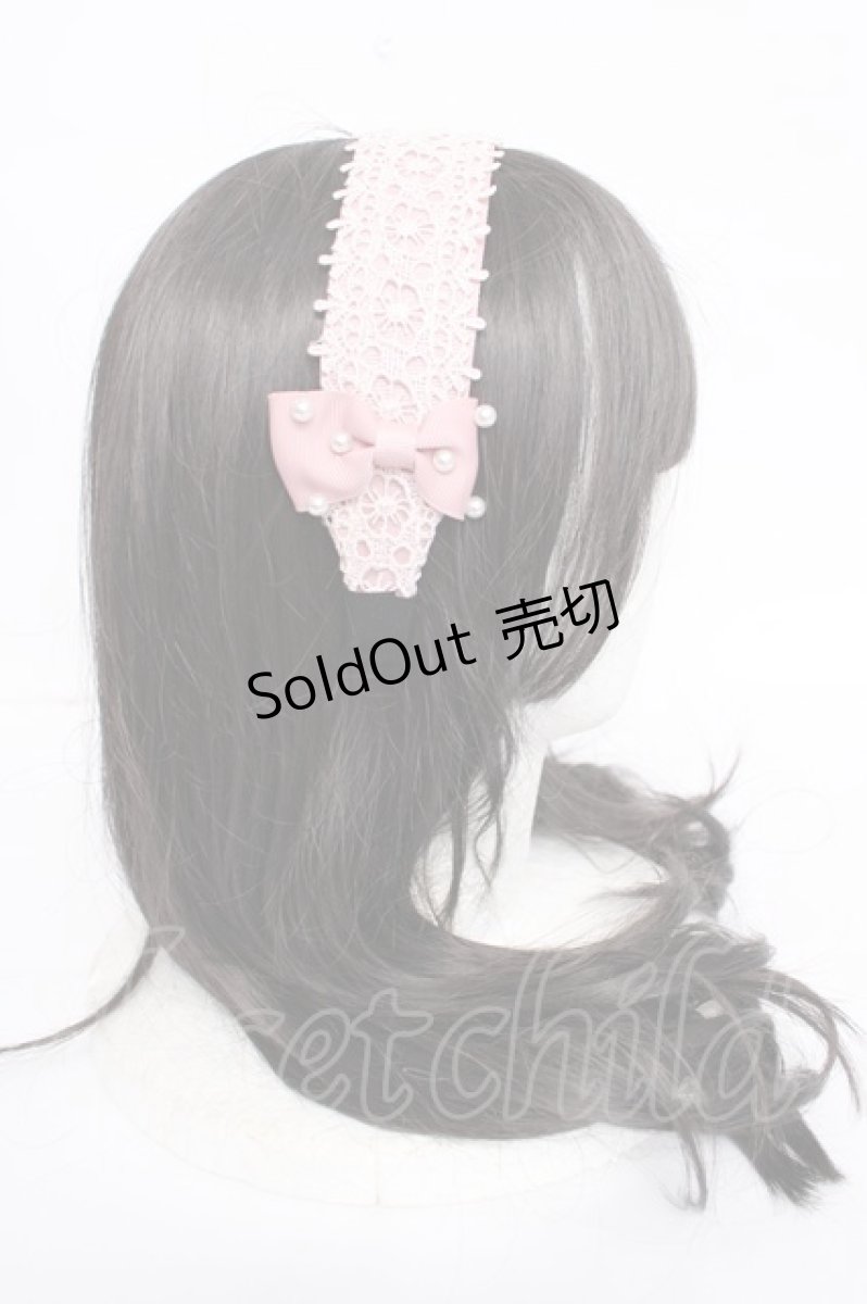 画像3: m petit by misako / リボンパールレースカチューシャ  中桃 Y-26-07-03-079-LO-AC-SZ-ZY (3)