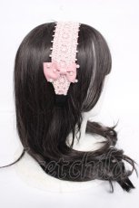 画像3: m petit by misako / リボンパールレースカチューシャ  中桃 Y-26-07-03-079-LO-AC-SZ-ZY (3)