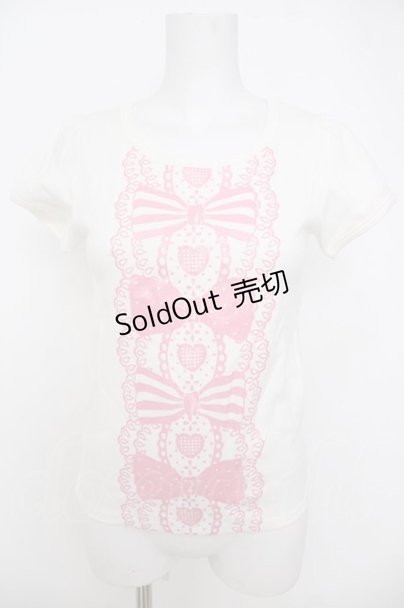 画像1: Angelic Pretty / グリッターリボンレースプリントTシャツ  白 Y-26-07-03-110-AP-TS-SZ-ZY (1)