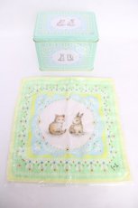 画像1: Franche Lippee / うさぎとねこの缶BOXとタオルハンカチ/ノベルティ  グリーン Y-26-07-03-044-LO-ZA-SZ-ZY (1)