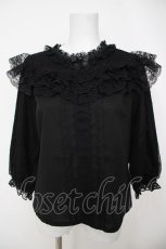 画像1: axes femme POETIQUE / レーシーフリルスタンドブラウス  黒 Y-26-07-05-037-AX-TO-SZ-ZY (1)