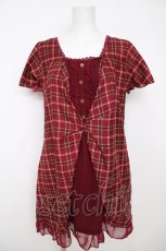 画像1: axes femme / チェック柄レイヤードチュニック M ワイン Y-26-07-05-106-AX-TO-SZ-ZY (1)