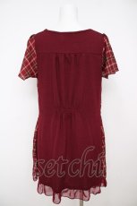 画像2: axes femme / チェック柄レイヤードチュニック M ワイン Y-26-07-05-106-AX-TO-SZ-ZY (2)