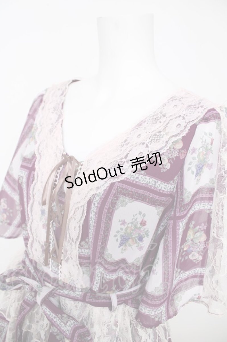画像3: axes femme / フルーツアート柄ワンピース M ワイン Y-26-07-05-125-AX-OP-SZ-ZY (3)