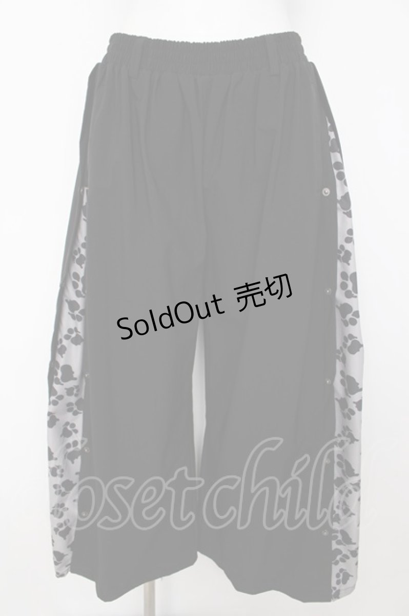 画像1: NieR Clothing / サイド柄切替ワイドパンツ F 黒 Y-26-07-05-147-PU-PA-SZ-ZY (1)