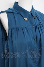 画像3: axes femme POETIQUE / ケープデザインブラウス M Bグリーン Y-26-07-07-039-AX-BL-SZ-ZY (3)