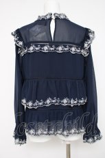 画像2: axes femme NOSTALGIE / 刺繍ティアードブラウス M 紺 Y-26-07-07-040-AX-BL-SZ-ZY (2)