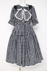 画像1: axes femme kawaii / ギンガムチェック柄ワンピース M 黒 Y-26-07-07-081-AX-OP-SZ-ZY (1)