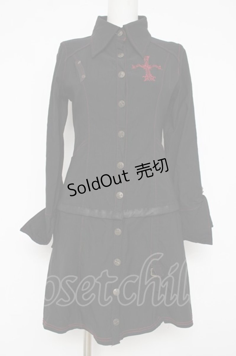 画像1: Ozz On / 十字刺繍シャツワンピース  黒 Y-26-07-07-099-OO-OP-SZ-ZY (1)