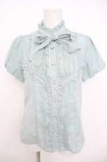 画像1: axes femme / シャドーストライプドット半袖ブラウス M ミント Y-26-07-09-041-AX-BL-SZ-ZY (1)