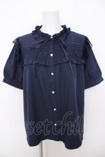 画像1: axes femme / フロントギャザーブラウス F 紺 Y-26-07-09-043-AX-BL-SZ-ZY (1)