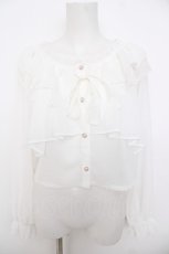 画像1: axes femme POETIQUE / オフショルシフォンブラウス M 白 Y-26-07-09-078-AX-BL-SZ-ZY (1)