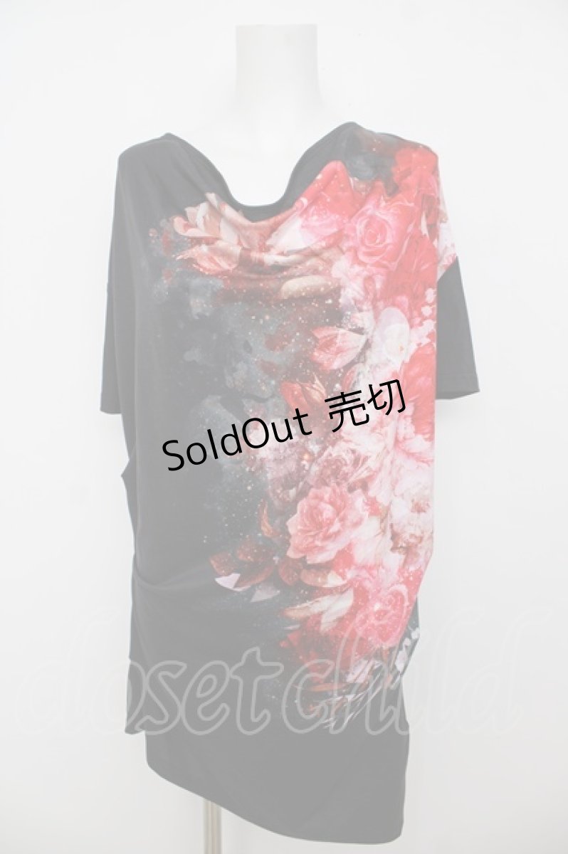 画像1: CIVARIZE / モードドレープフラワーTシャツ 44 ブラック×レッド Y-26-07-11-085-PU-TS-SZ-ZS (1)