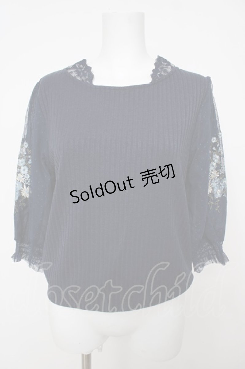 画像1: axes femme / 袖チュール刺繍トップス F 紺 Y-26-07-13-073-AX-TO-SZ-ZS (1)