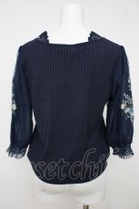 画像2: axes femme / 袖チュール刺繍トップス F 紺 Y-26-07-13-073-AX-TO-SZ-ZY (2)