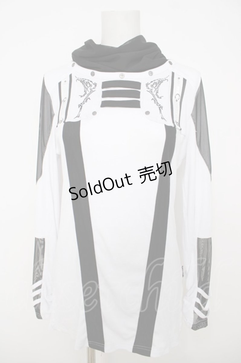 画像1: Ozz conte / メッシュ切り替えハイネックリブトップス  白×黒 Y-26-07-13-083-OO-TO-SZ-ZY (1)