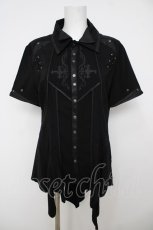 画像1: Ozz Croce / 刺繍イレギュラーロングシャツ  黒 Y-26-07-13-084-OO-BL-SZ-ZY (1)