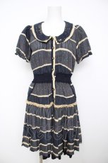 画像1: axes femme / ドットボーダー柄ワンピース M 紺 Y-26-07-13-107-AX-OP-SZ-ZY (1)