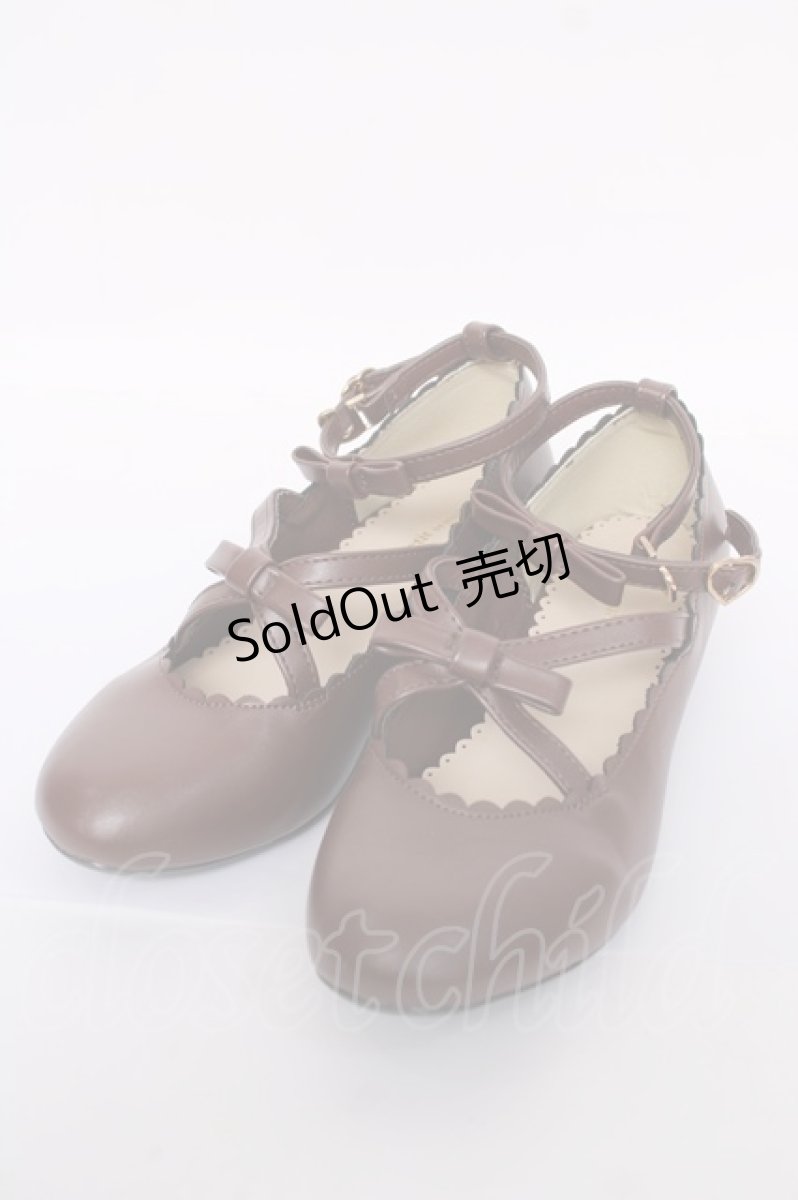 画像1: m petit by misako / リボンスカラップパンプス S 茶 Y-26-07-13-028-LO-SH-SZ-ZY (1)