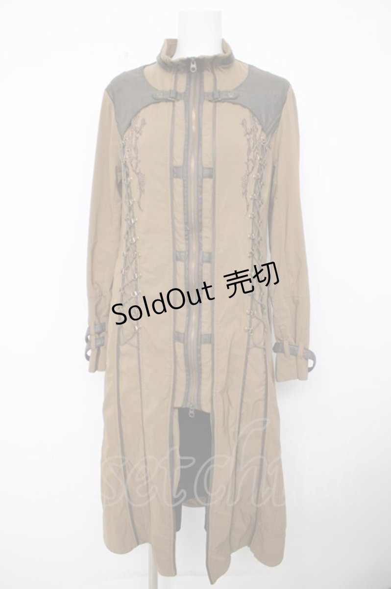 画像1: Ozz Croce / 編み上げ刺繍ロングジャケット  カーキ Y-26-07-15-081-OO-CO-SZ-ZY (1)