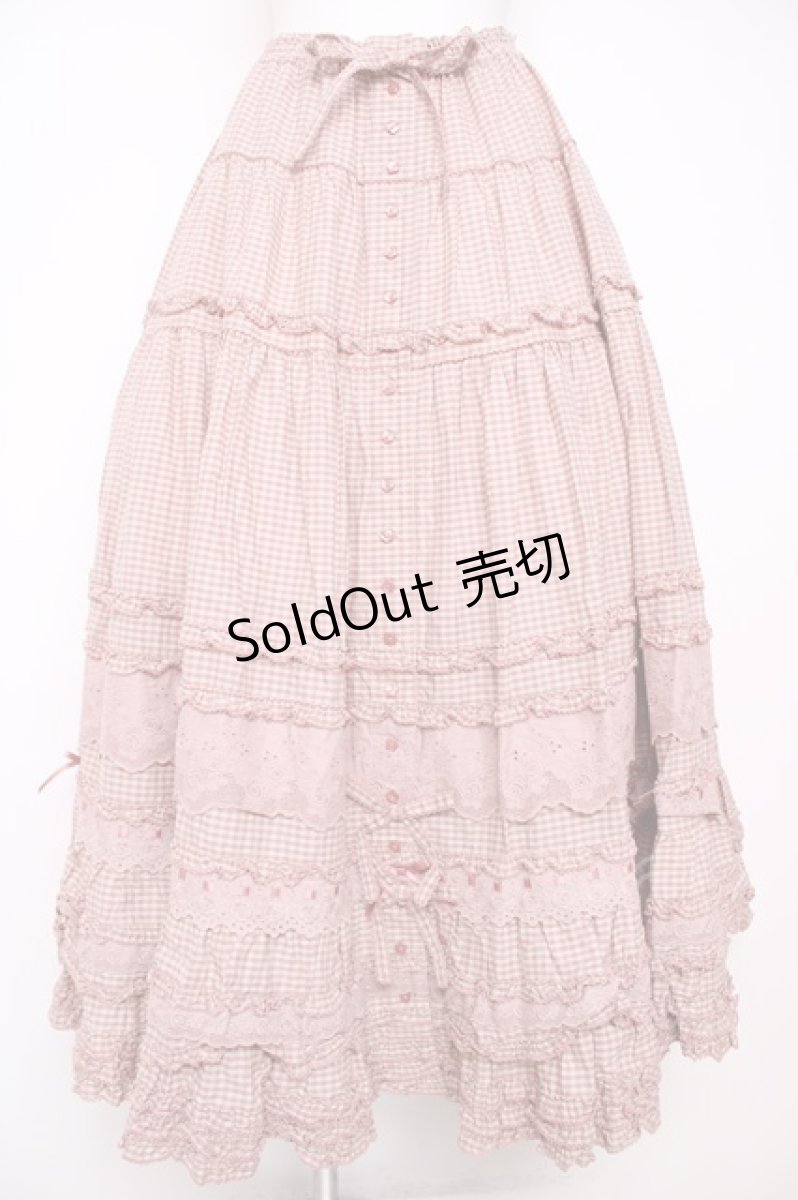 画像1: PINK HOUSE / 綿レース使いアンティークギンガムスカート F ピンク Y-26-07-15-160-LO-SK-SZ-ZY (1)