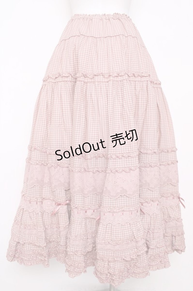 画像2: PINK HOUSE / 綿レース使いアンティークギンガムスカート F ピンク Y-26-07-15-160-LO-SK-SZ-ZY (2)