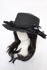 画像1: axes femme / 巻き薔薇レース雑材カンカン帽 57cm 黒 Y-26-07-15-027-AX-AC-SZ-ZY (1)