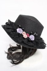 画像2: axes femme / 巻き薔薇レース雑材カンカン帽 57cm 黒 Y-26-07-15-027-AX-AC-SZ-ZY (2)