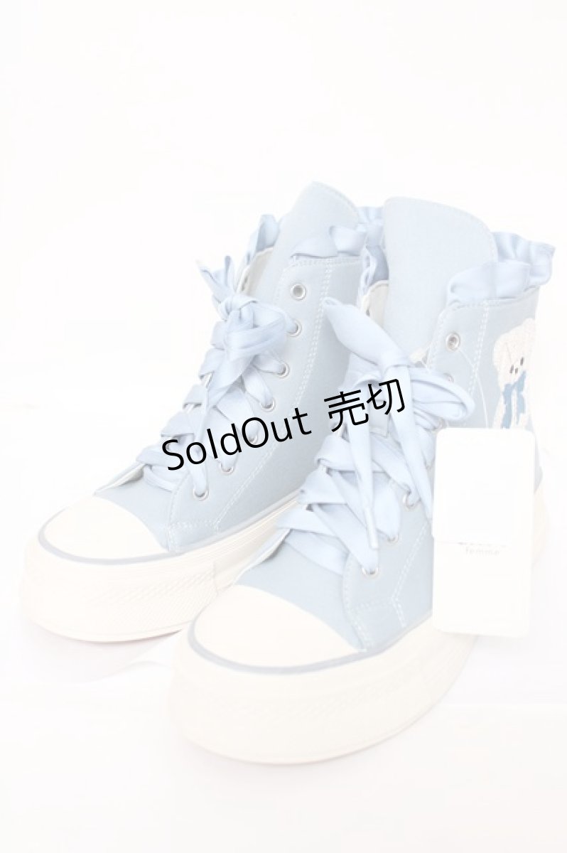 画像1: axes femme kawaii / ベア刺繍スニーカー L サックス Y-26-07-17-062-AX-SH-SZ-ZY (1)