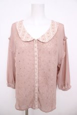 画像1: axes femme / 七分丈フロント刺繍ブラウス M 淡ピンク Y-26-07-18-022-AX-BL-SZ-ZY (1)
